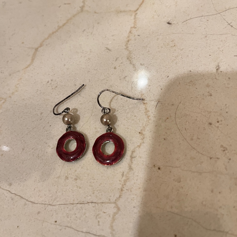 Elegant Maroon and Silver Dangle Earrings